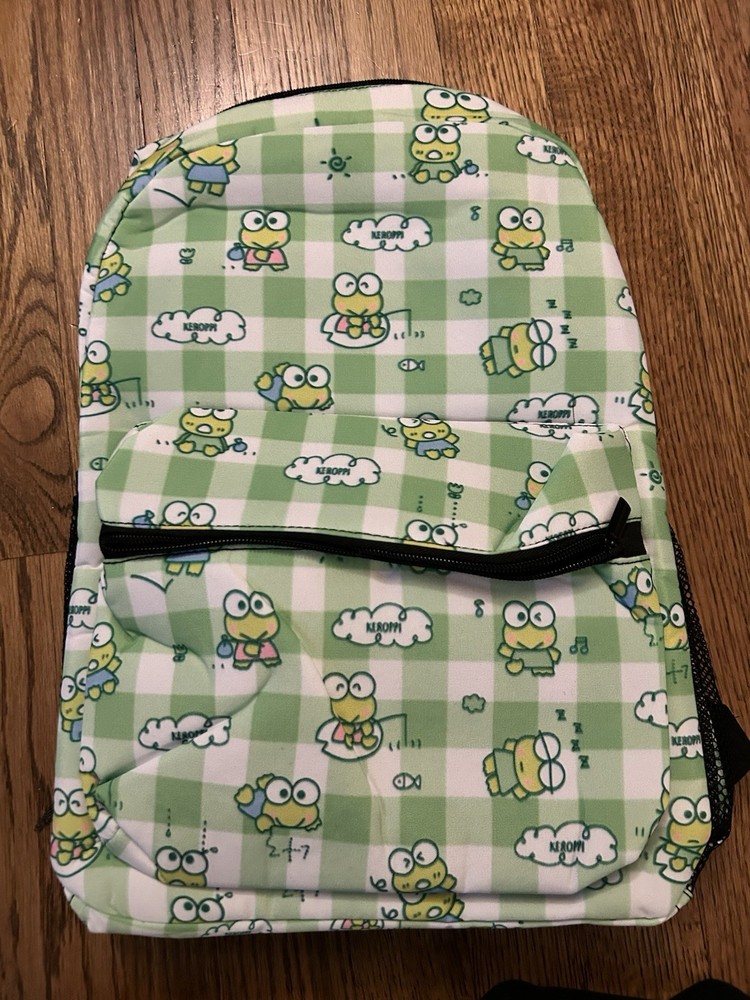 Hello Kitty Keroppi 16 Inch Gingham School Backpack Travel Bag