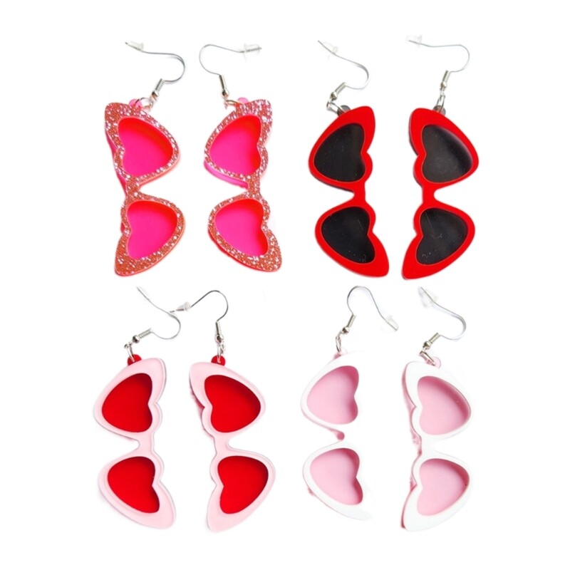 Temperament Dangle Earrings Acrylic Heart Sunglasses Pendant Earrings Jewelry