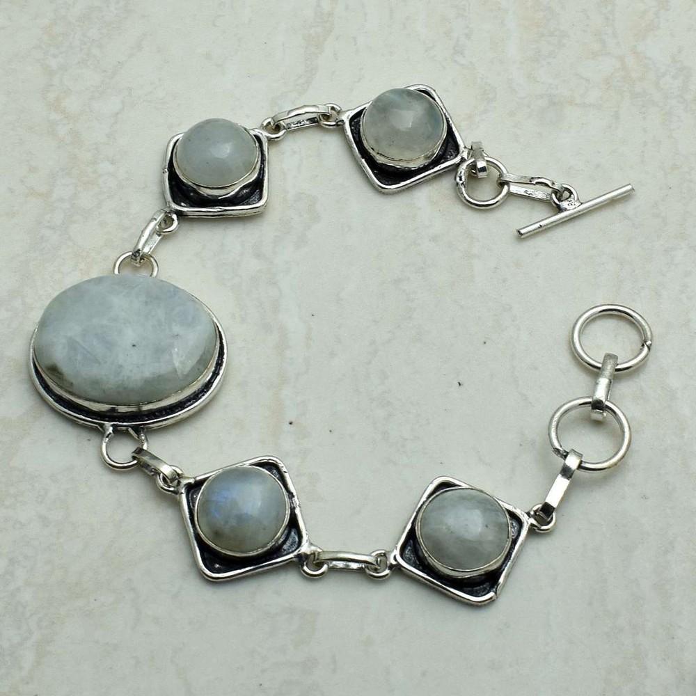 Rainbow Moonstone Gemstone Ethnic Handmade Bracelet Jewelry 21 Gms AB 51457