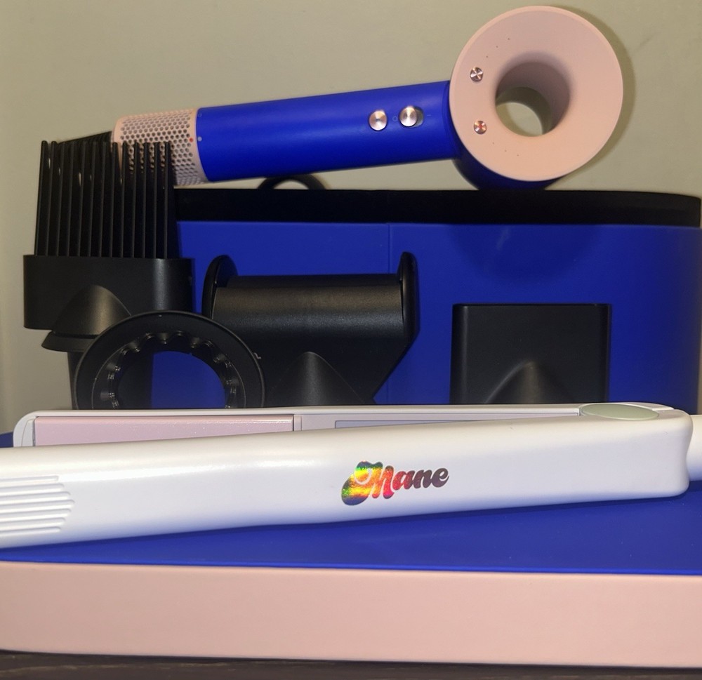Dyson Hair Dryer Blue Blush with Mane Flat Iron White Pink