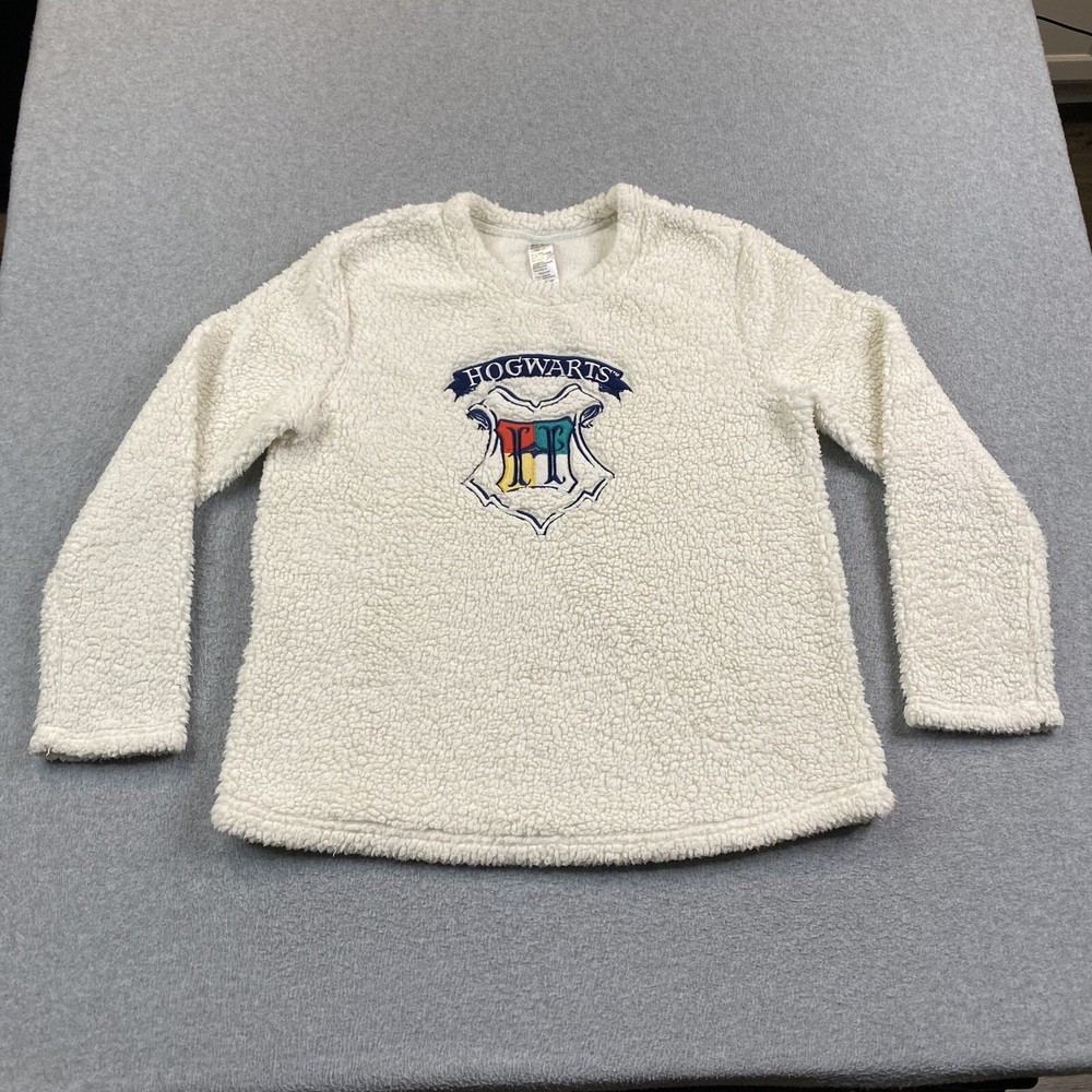 Hogwarts Faux Fur Fleece Sweater Women's Medium Winter White Loungewear HP Potter