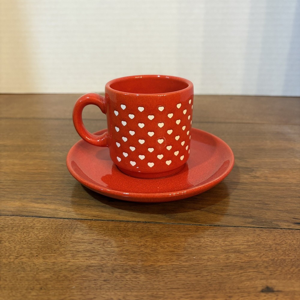W.Germany Waechtersbach Red Heart Coffee Espresso Cup and Saucer Small Vintage
