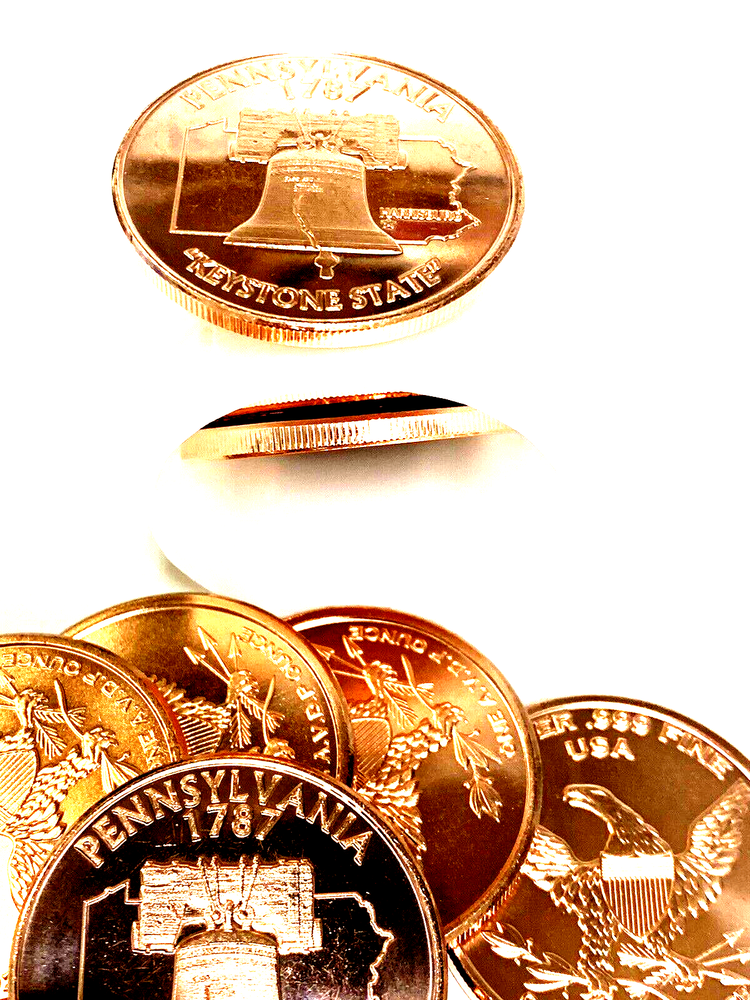 Pennsylvania Keystone State 20 ct. FULL ROLL of 1 Ounce Copper Coins-REEDERSONG