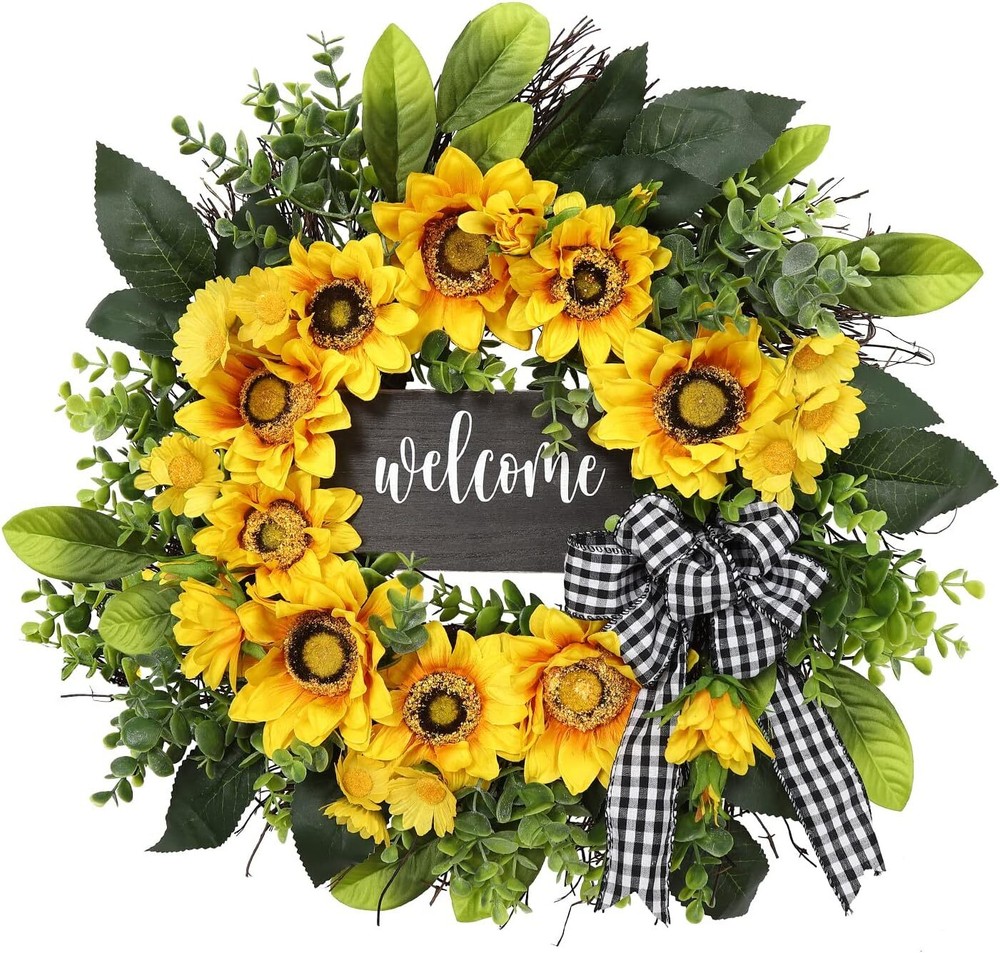 Sunflower Welcome Wreath for Front Door Spring Summer Decor