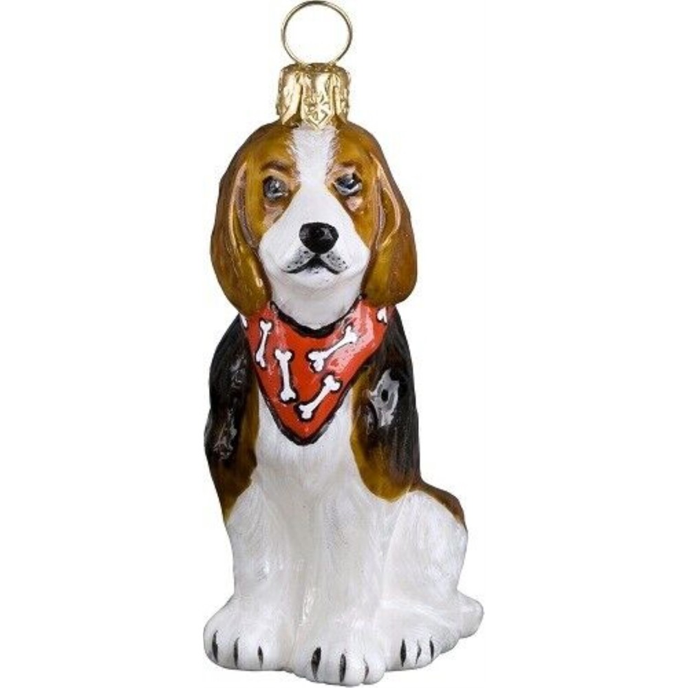 Beagle Dog in Bandana Blown Glass Christmas Ornament Holiday Decoration