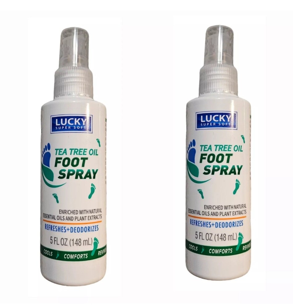 2pk Lucky Tea Tree Oil Foot Spray w/Natural Essential Oils Plant Extracts USA