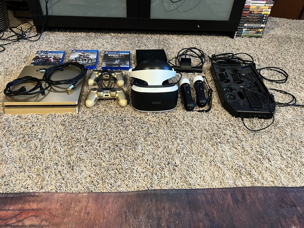 PlayStation 4 Slim - 1TB - Gold w/ 2 Controllers + PlayStation VR + 3 Games
