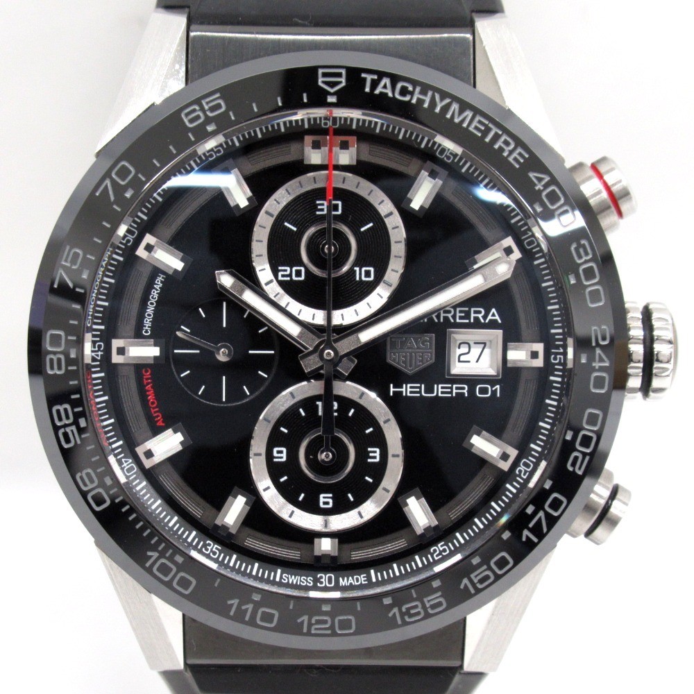 TAG Heuer Carrera Heuer 01 Automatic Watch Black Dial CAR201Z Rubber Strap KR30711