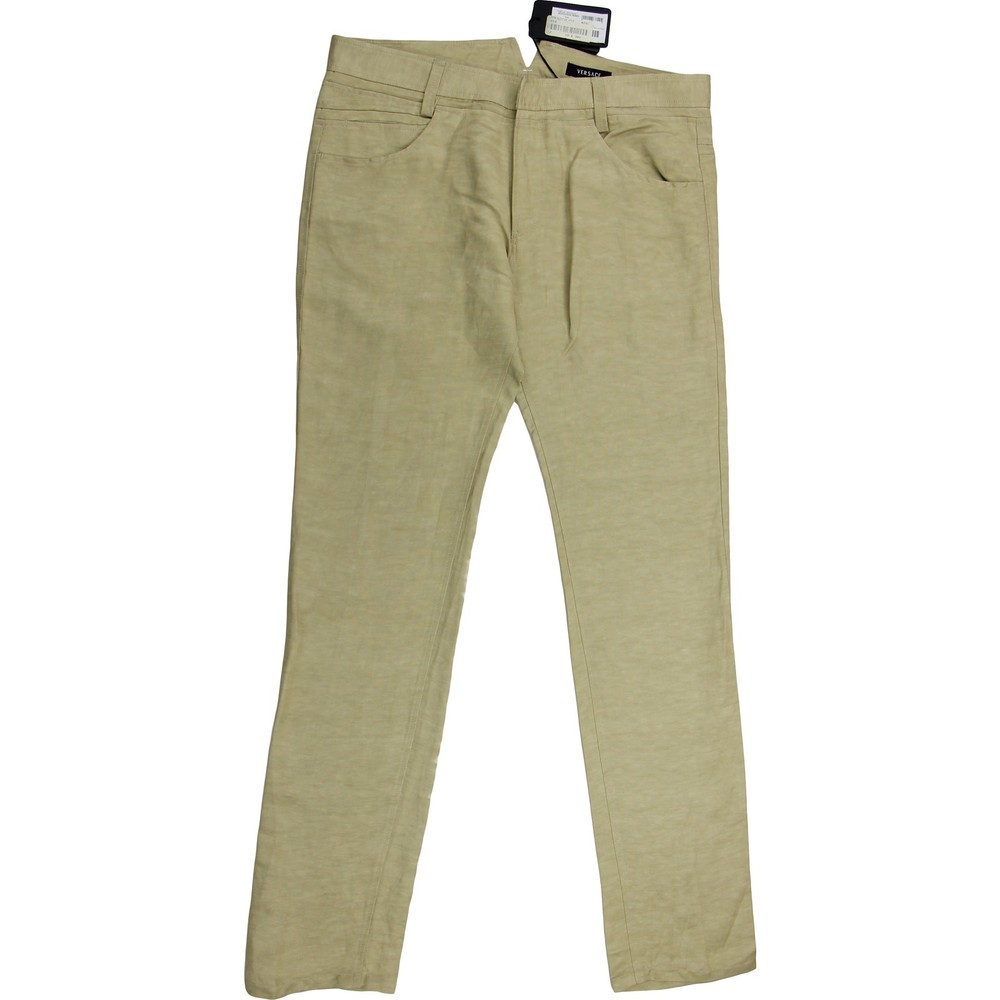 Versace Khaki Linen Straight-Leg Pants New With Tags