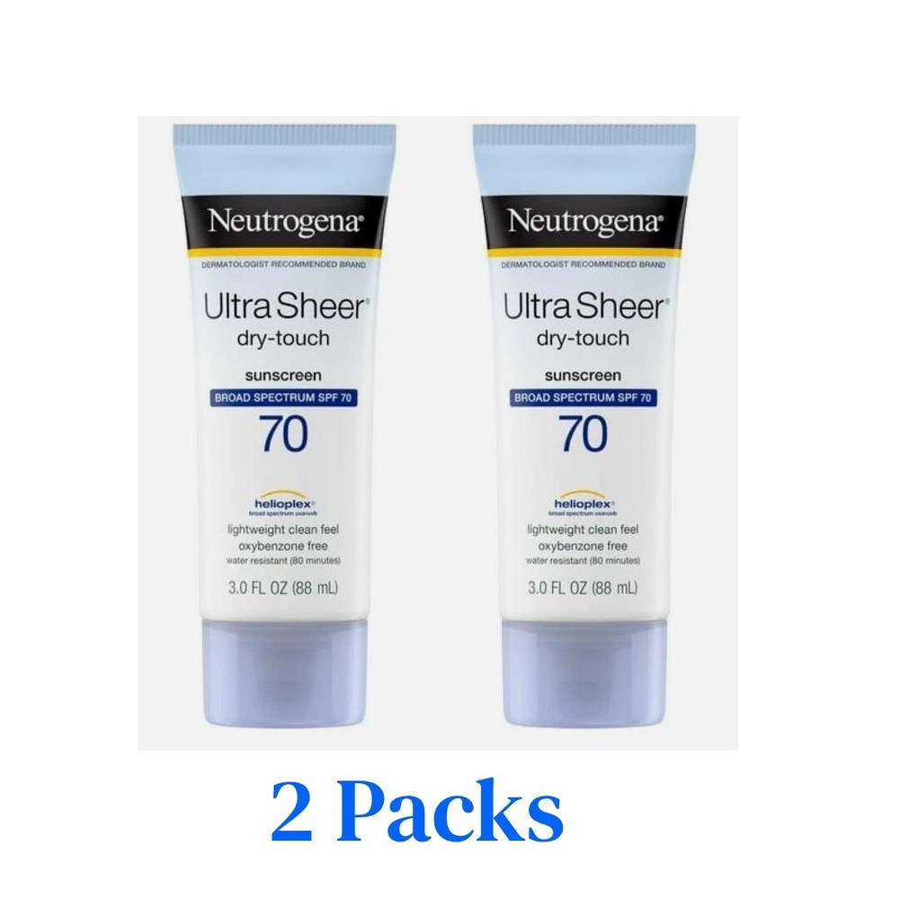 2 Packs -Neutrogena Ultra Sheer Dry-Touch SPF 70 Sunscreen Lotion, 3 fl. oz