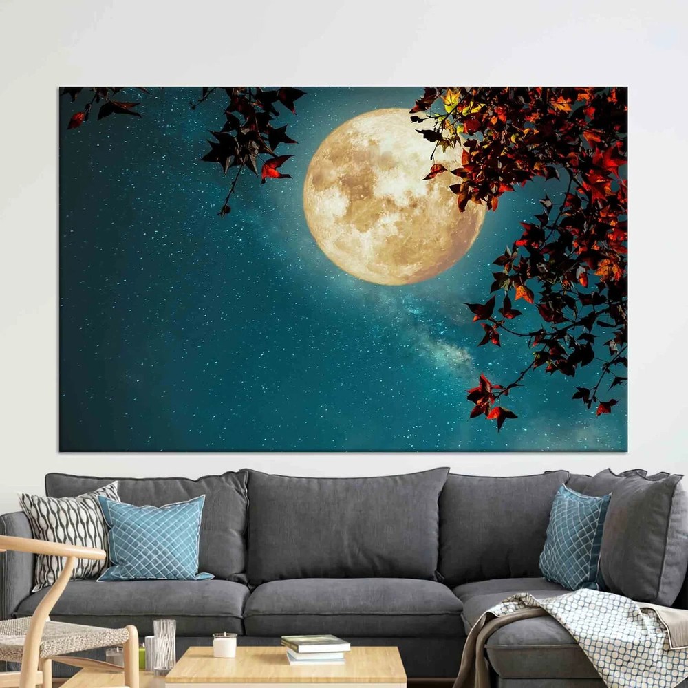 Moon Over the Tree View Scenery Paint Unframed Canvas Print Australian Wall Art