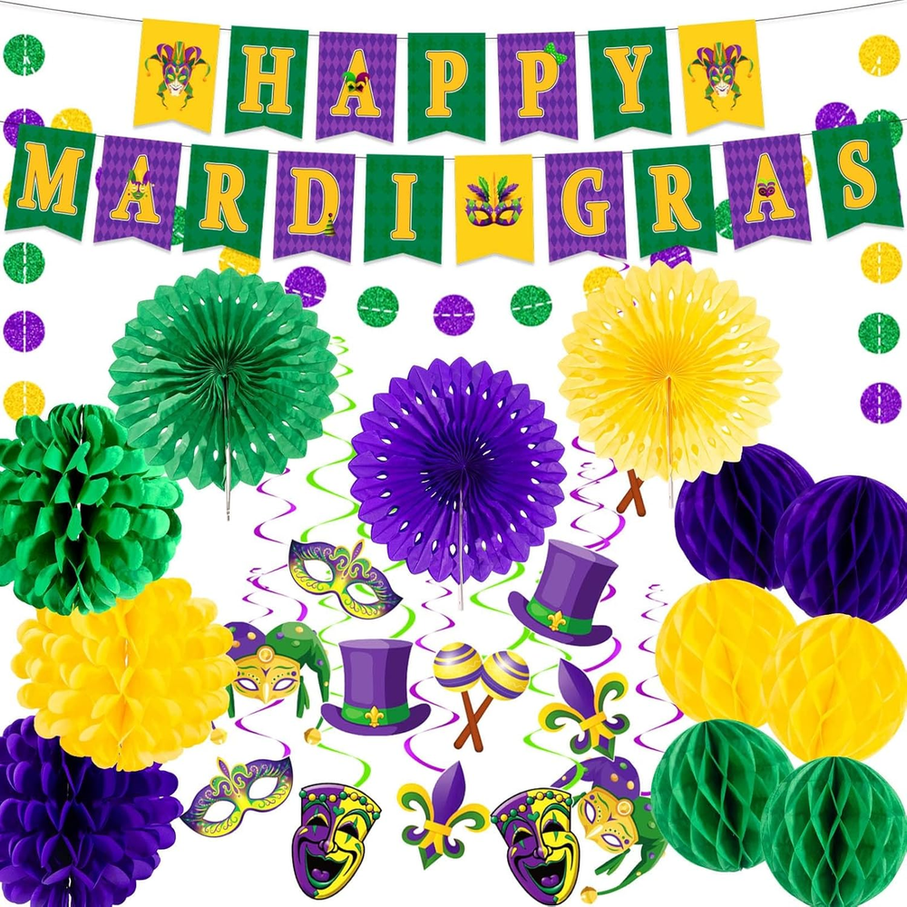 54 Pieces Mardi Gras Party Decorations and Supplies Set, Purple Green and Gold P