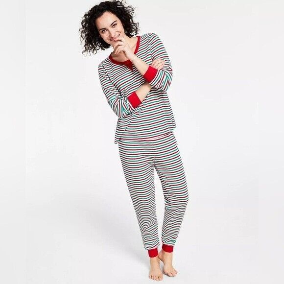 Family Pajamas Matching Women's Thermal Waffle Holiday Stripe Pajama Set XS