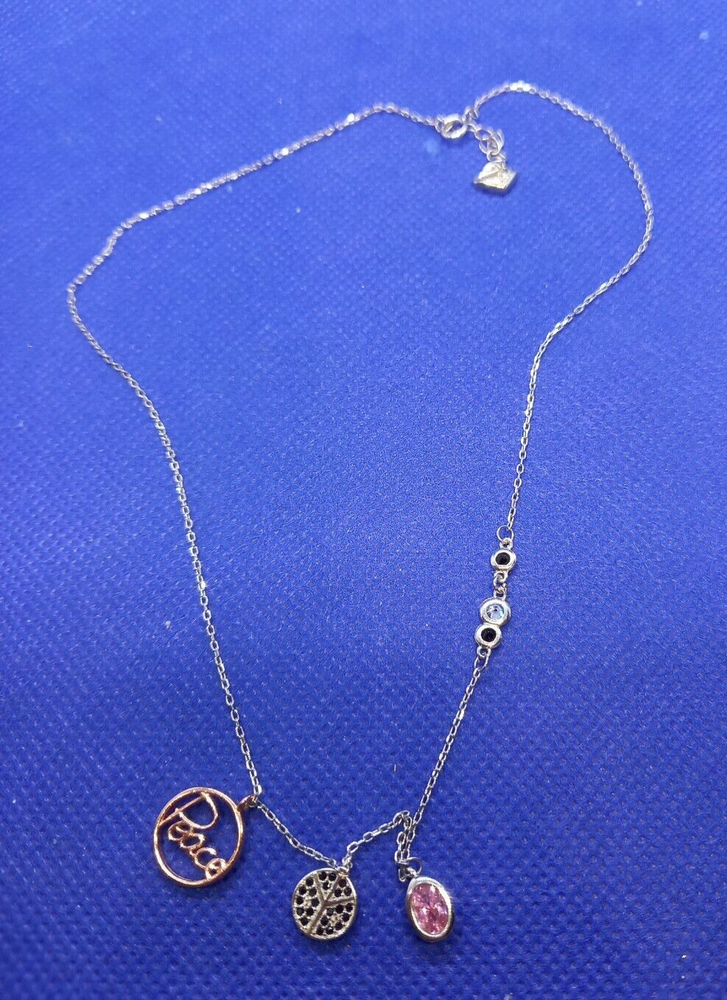 Swarovski Crystal Giggles T Pendant Peace Sign Charm in 925 Sterling Silver