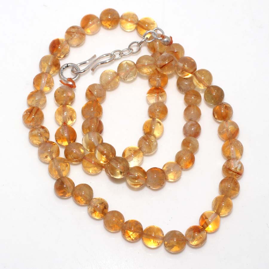 Natural Citrine Crystal Beaded Necklace with 925 Silver Plating 18