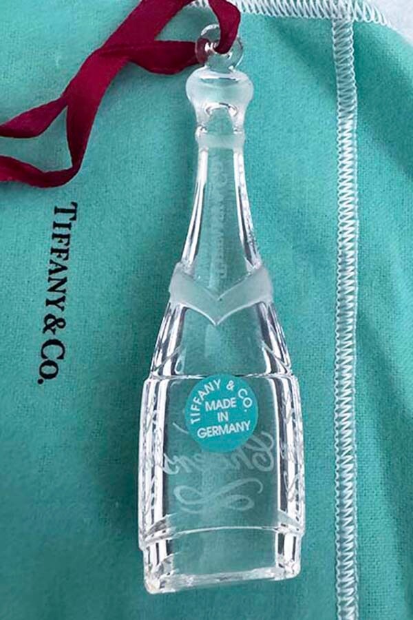 Tiffany & Co CELEBRATE! Holiday * CHEERS * CRYSTAL CHAMPAGNE BOTTLE Ornament Bag