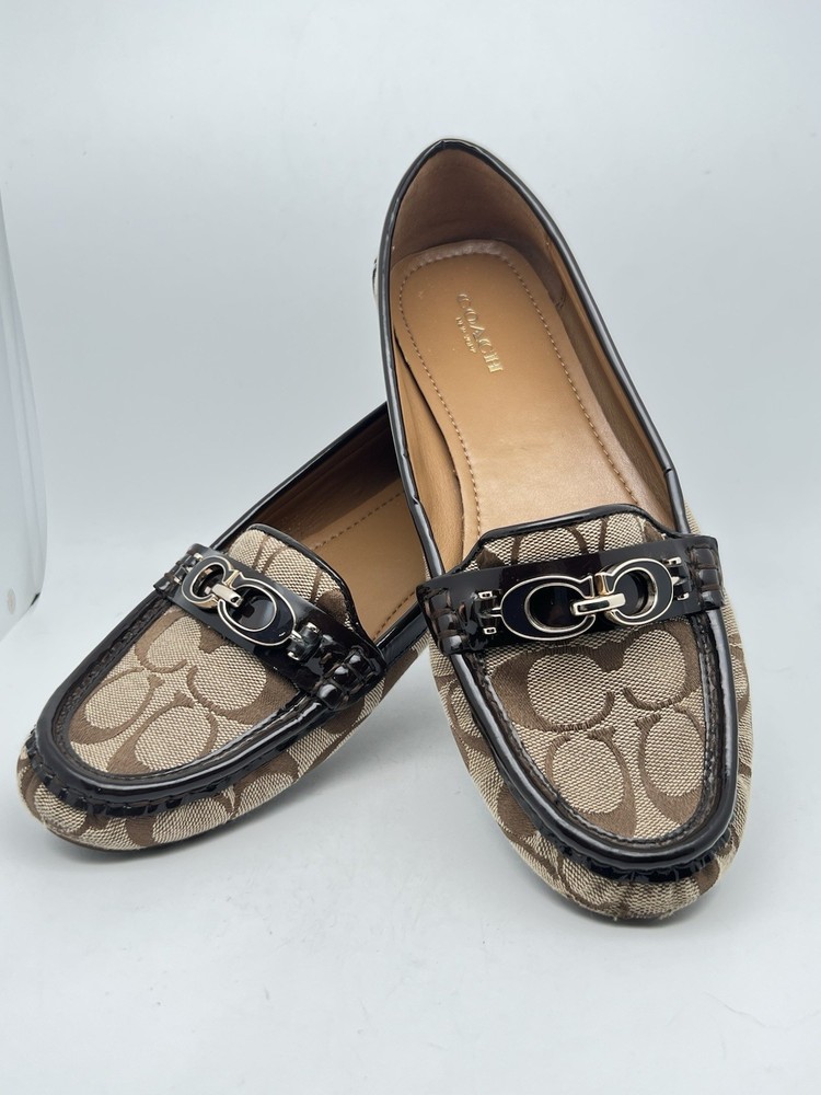 Coach Tan Fortunata Monogram Jacquard Horsebit Loafers Size 8B for Women