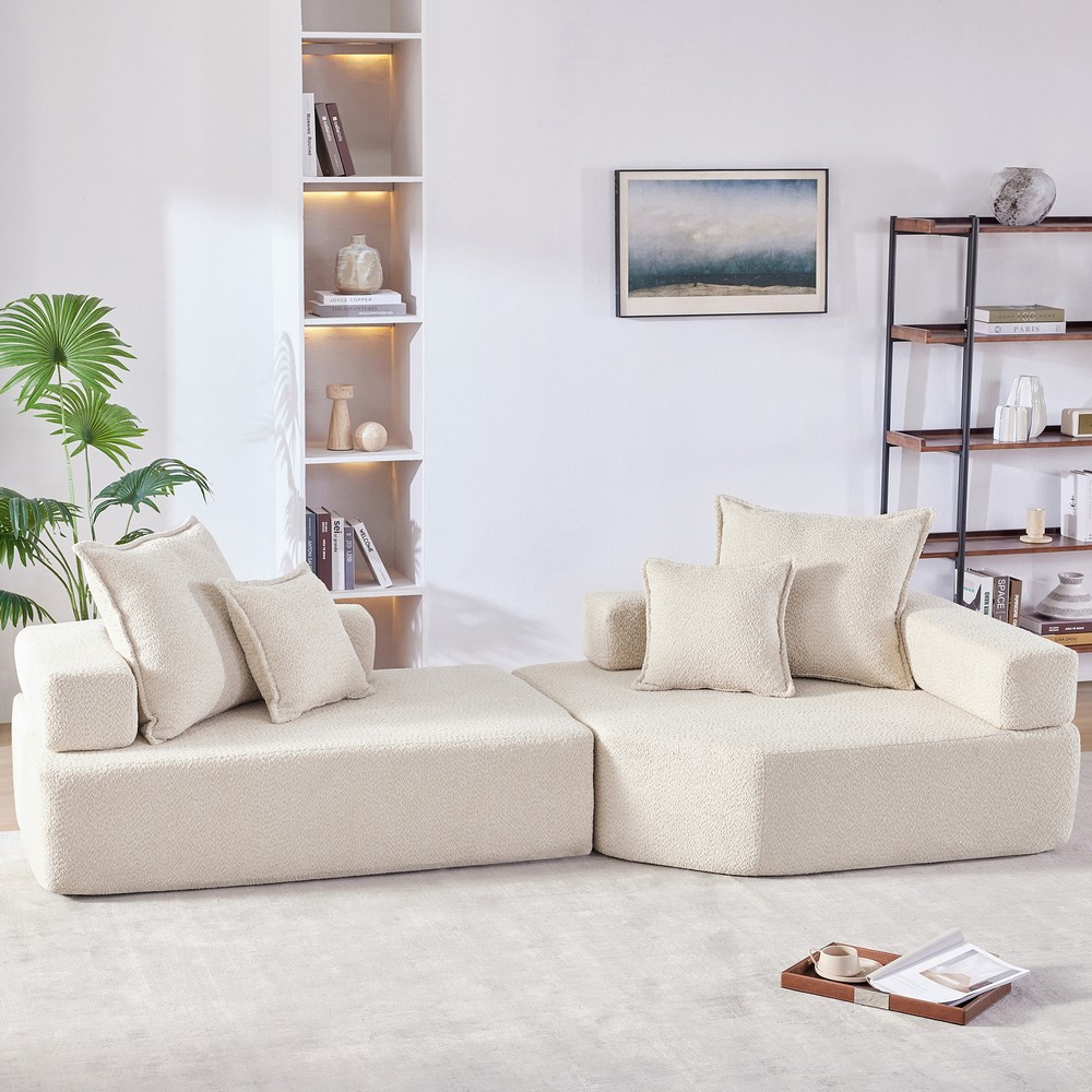 Oversized Modular Sectional Sofa with Luxury Boucle Fabric and Convertible Design