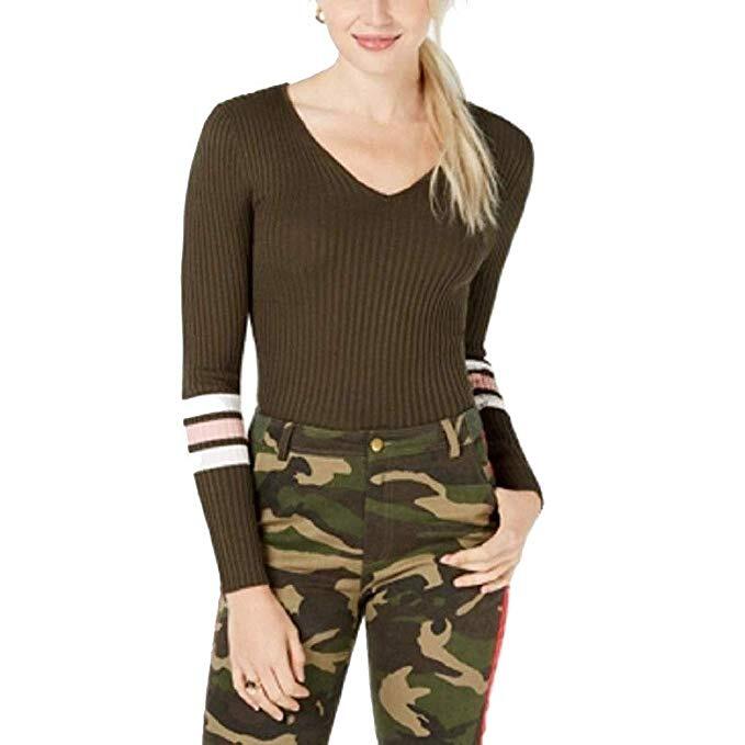 IOT Shapewear Juniors Lace Up Varsity Stripe Sweater in Size Large-image