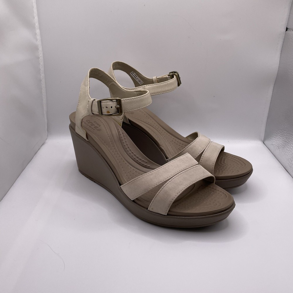 Crocs Leigh II Women's Sz 9 Shoes Beige Strappy Comfort Wedge Platform Sandals