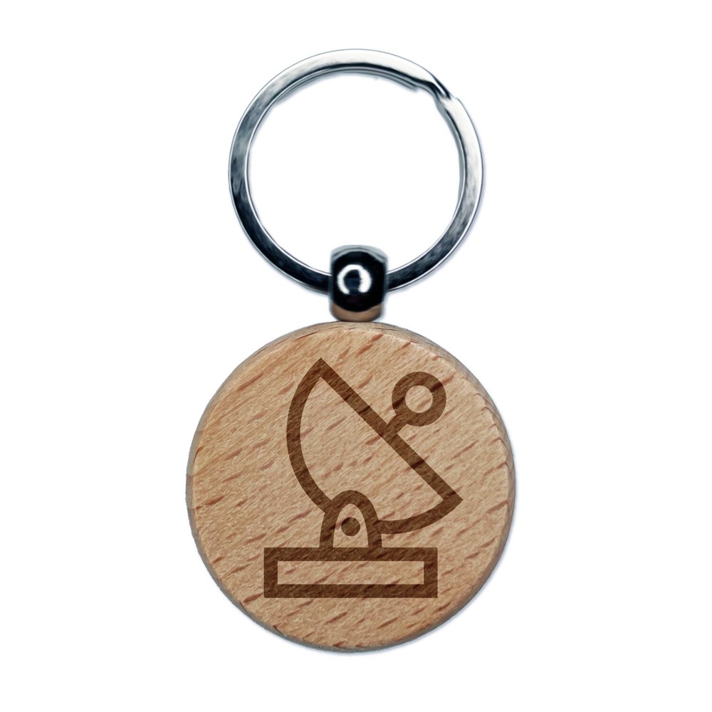 Satellite Radar Telescope Dish Engraved Wood Round Keychain Tag Charm