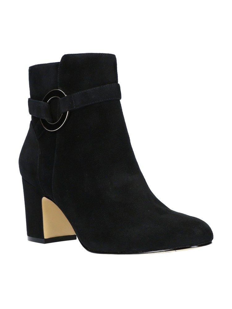 BELLA-VITA Womens Black O-Ring Round Toe Block Heel Leather Booties 6.5