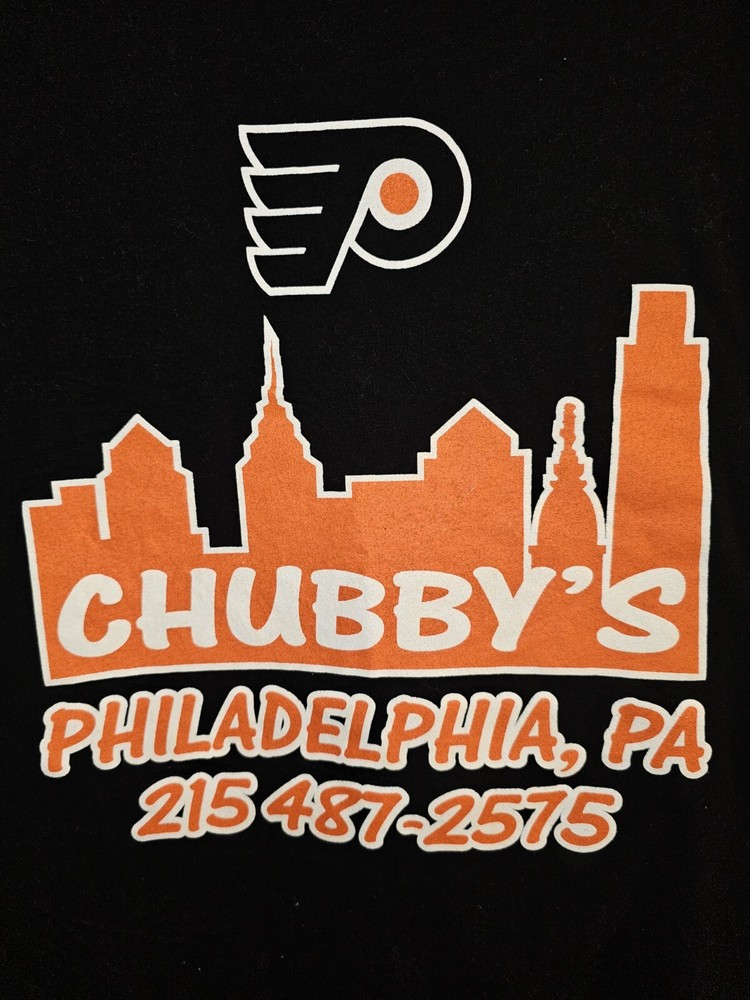 Philadelphia Flyers Chubbys Cheesesteaks Xl Mens Black Double-sided Graphic Tee