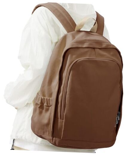 Canvas School Backpack for Women Teen Girls, Bookbag College Student Brown