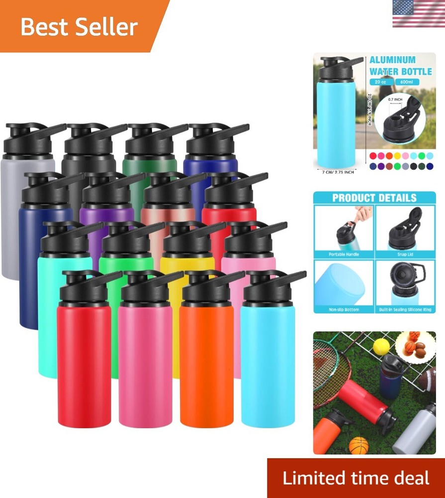 16 Pack 20oz Colorful Reusable Aluminum Sports Water Bottles Bulk Set With Lids
