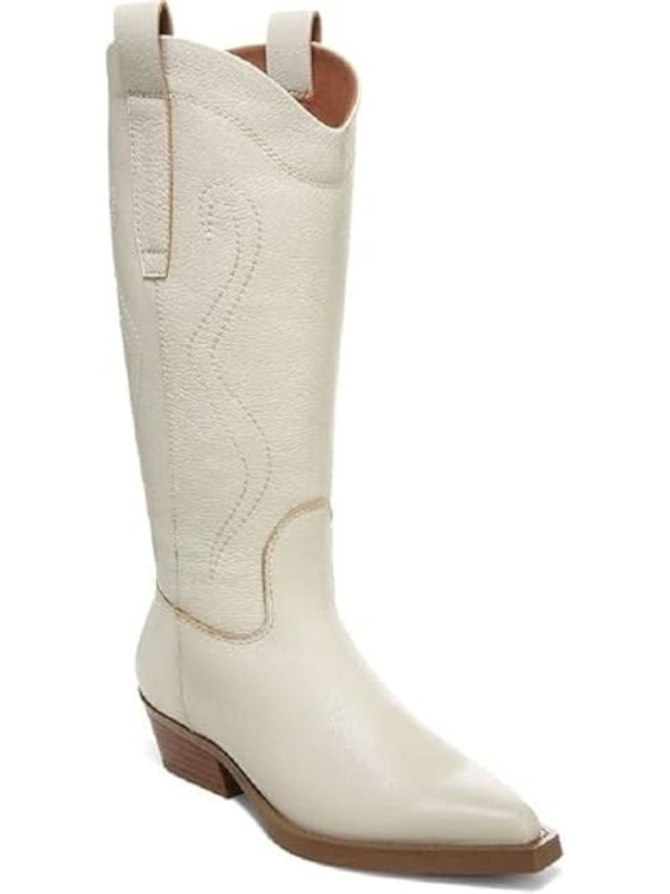 FRANCO SARTO Womens Putty Beige  Pull-Tabs Liandra Leather Cowboy Boots 6 M