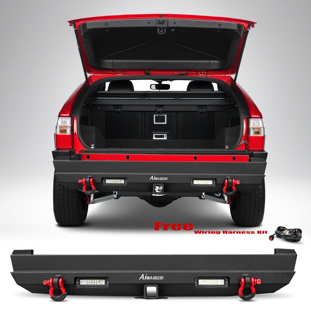 Steel Rear Bumper With LED Lights&D-Rings For 1984-2001 Jeep Cherokee XJ