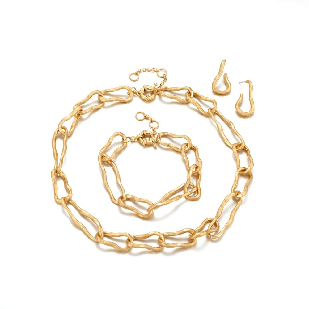 Gold Jewelry Set for Women,Link Chain Necklace with Gold Chain Bracelet and E...