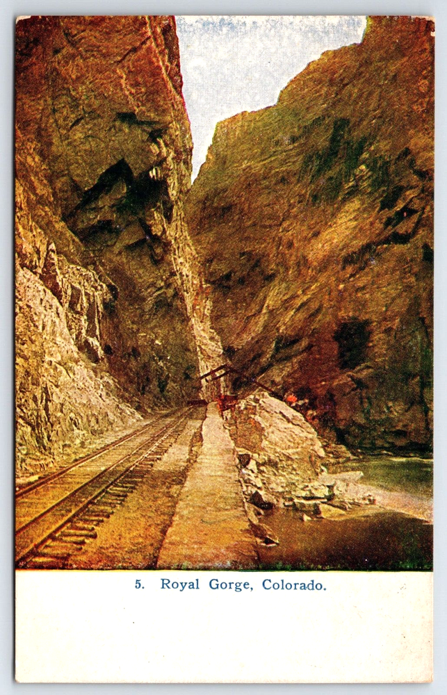 Original Old Vintage Antique Postcard Railroad Rock Royal Gorge Colorado USA