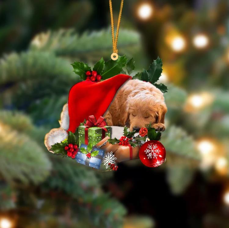 Goldendoodle Sleeping In Hat Christmas Ornament