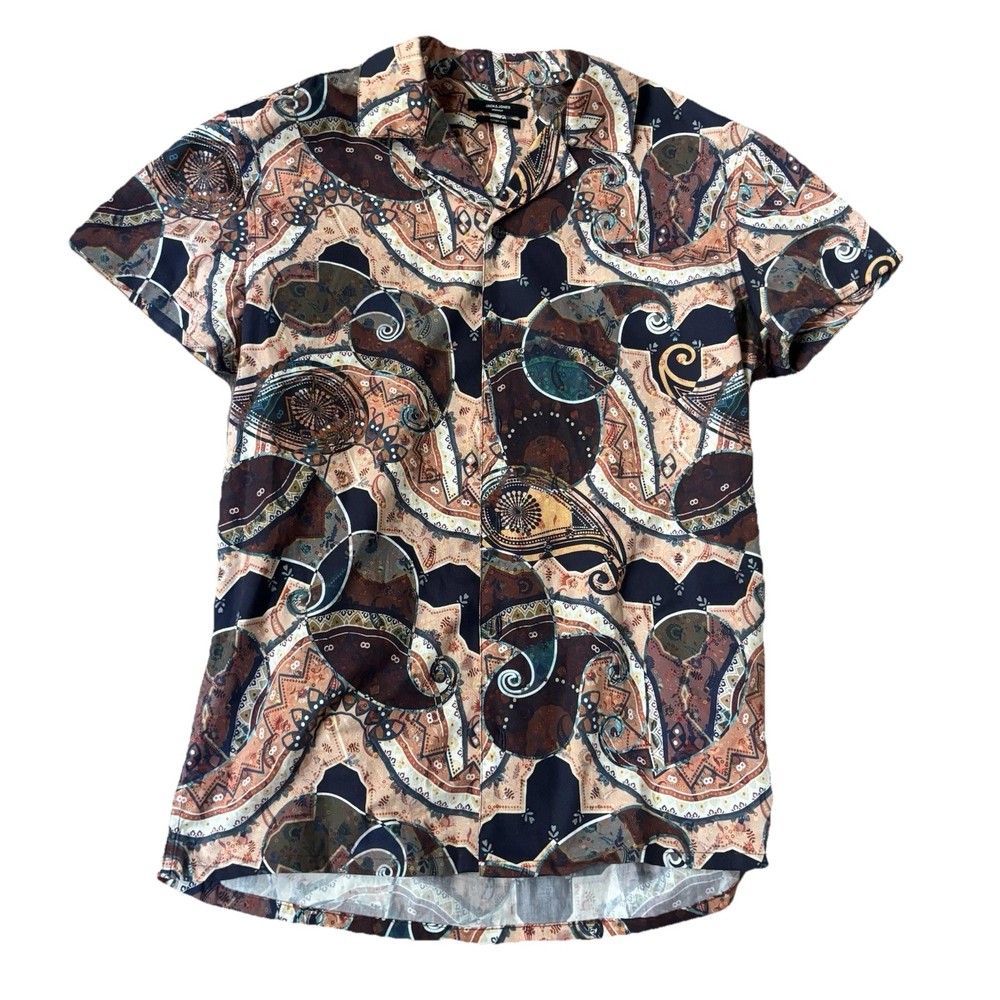Jack & Jones Brown Paisley Print Cotton Shirt for Men - Medium Size