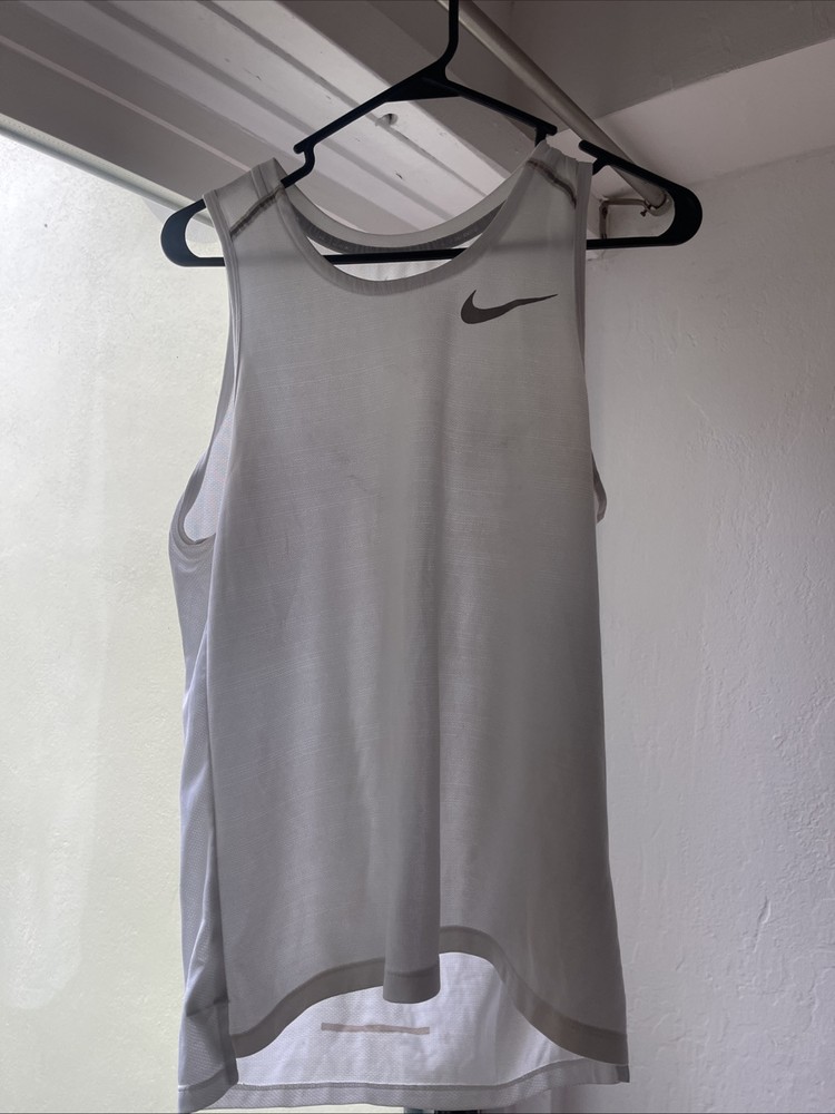 Nike Dri-Fit Swoosh Logo Mens Small White Sleeveless Muscle Tank Top