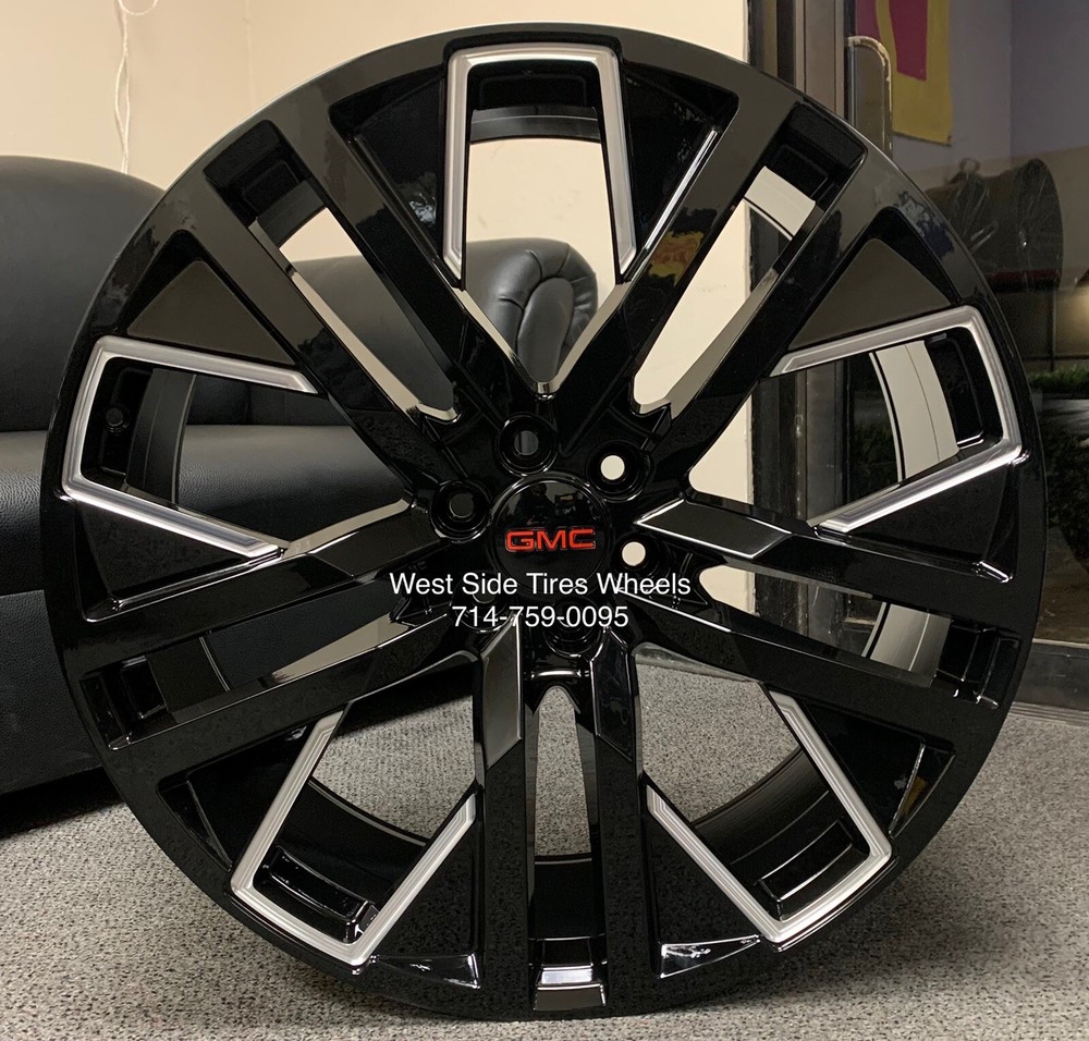 26” GMC SIERRA YUKON NEXT GEN BLACK MILLED WHEELS TAHOE SILVERADO ESCALADE TIRES