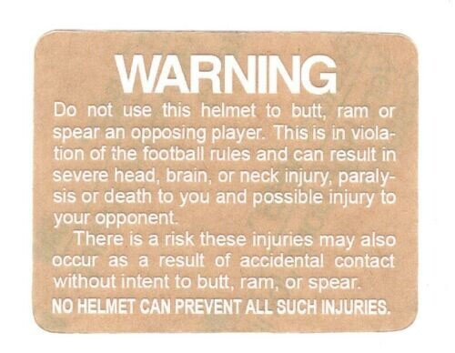 Vintage 1980s Team Issued NFL Warning Label Football Helmet Decal - White