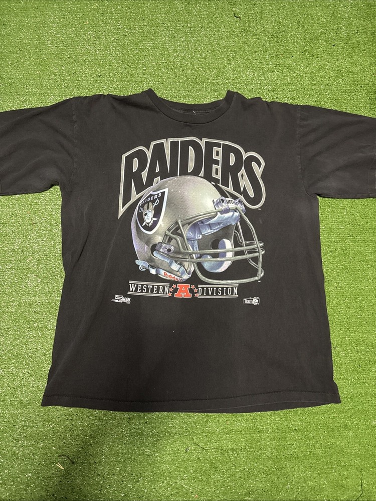 Vintage Oakland Raiders NFL Salem Sportswear 1992 BIG Helmet  T-Shirt Black XL
