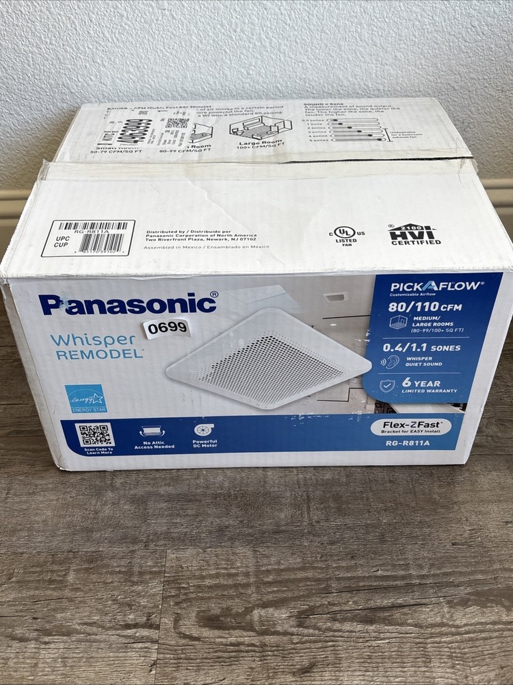 Panasonic RG-R811A 80-110 CFM Whisper Remodel Ceiling Bathroom Exhaust Fan with Open Housing