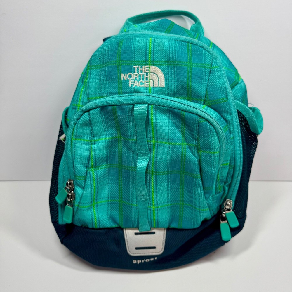 The North Face Sprout Kids Backpack in Teal Plaid for School and Travel