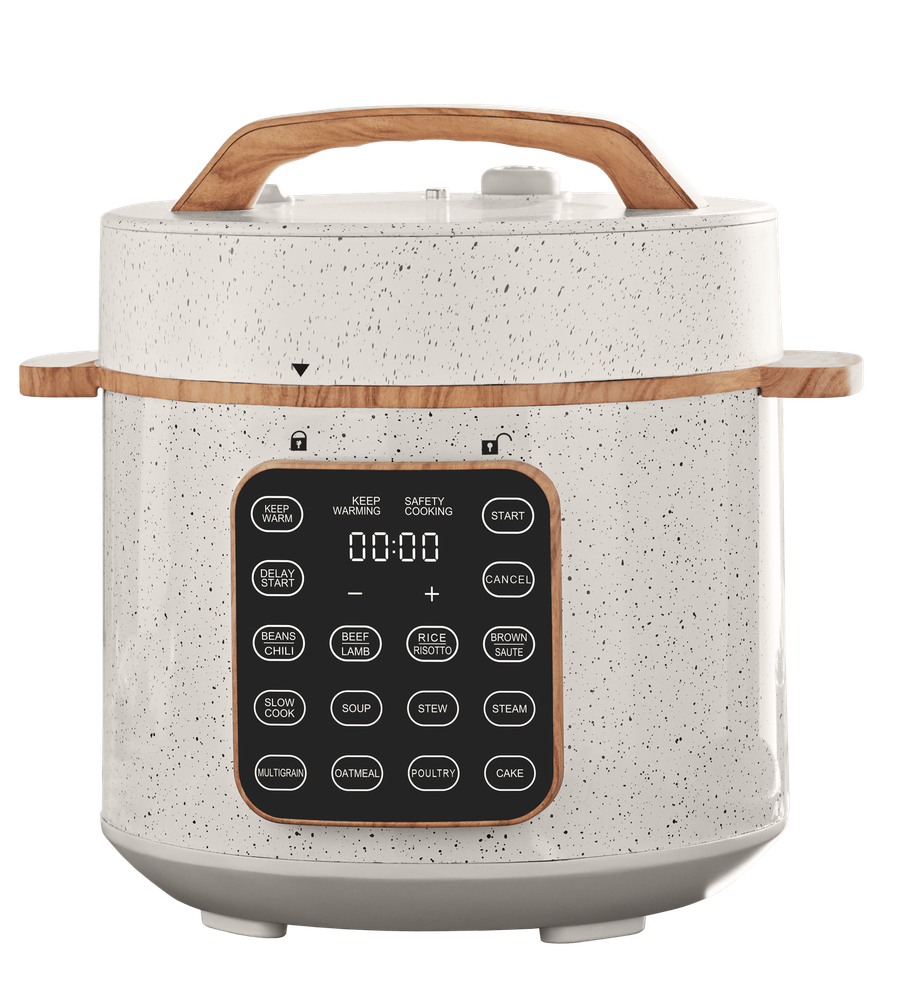6 Qt Pressure Cooker with Touch Control Display, Linen Speckle, New