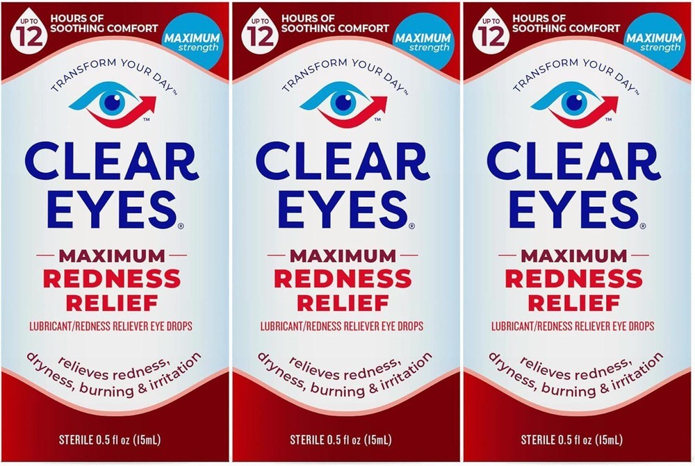 Clear Eyes Maximum Redness Eye Relief Eye Drops, 0.5 Fl Oz, Pack of 3