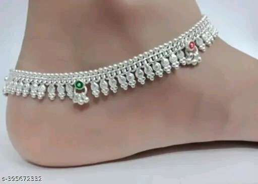Silver plated payal Ethnic Bollywood Anklets Silver Plated Adjustable Anklet-image