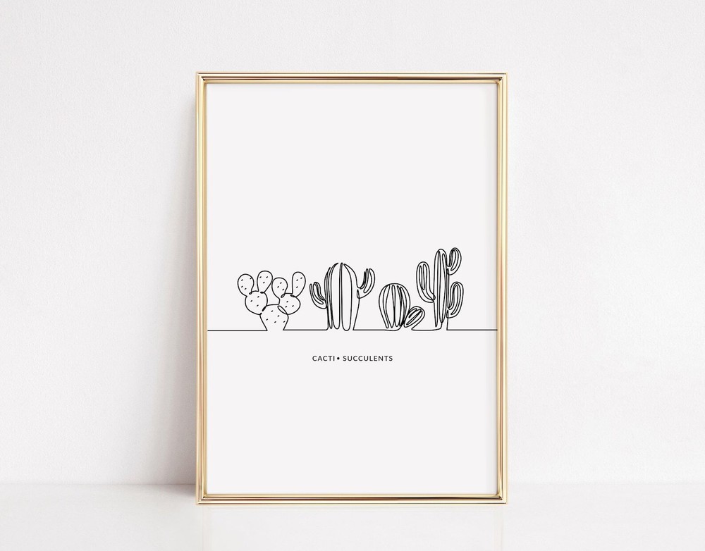 Flower Line Art Cactus Print Botanical House Plant Kitchen Poster Floral Wall
