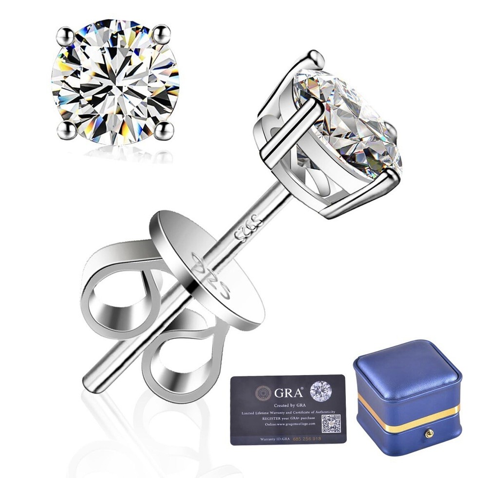 1.0CT Moissanite Stud Earrings in S925 Silver or 18K White Gold with GRA