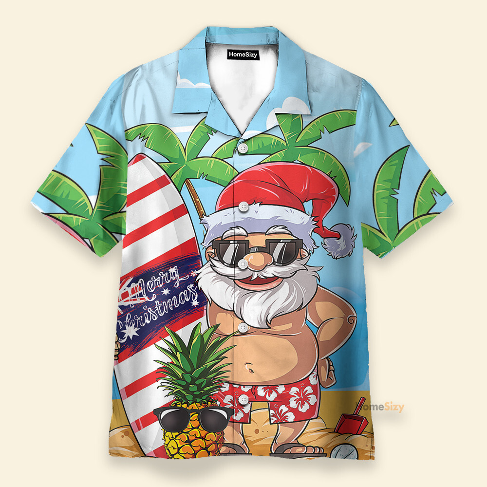 Santa Lets Surf Summer Vibe   Hawaiian Shirt