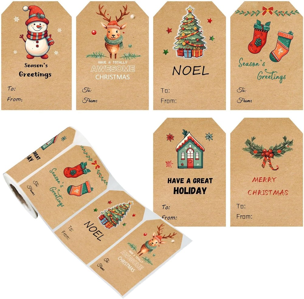 Christmas Gift Tags Stickers,Self Adhesive 2 * 3 inch, Deep Kraft