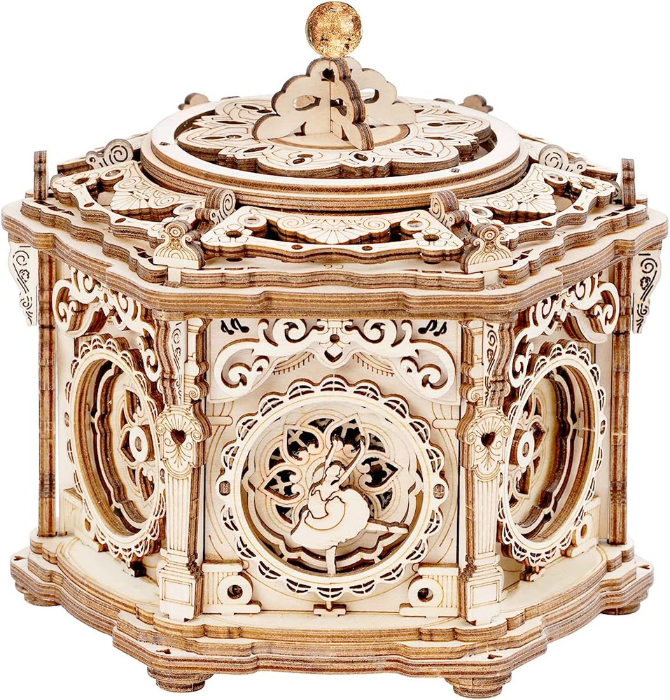 3D Wooden Puzzles for Adults, Music Box Brain Teaser Mechanical Model Ki