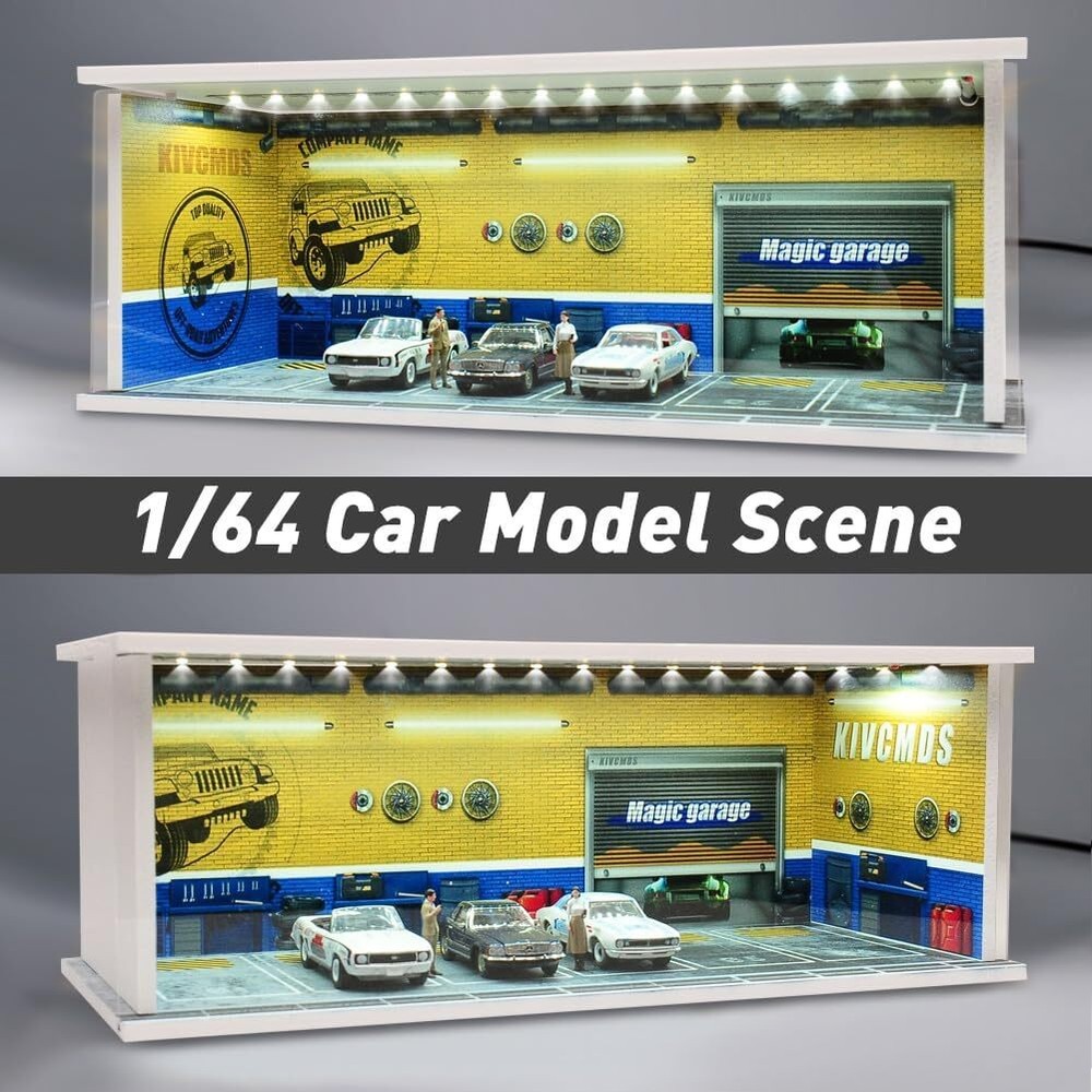 1/64 Diorama Car Garage Model Lighting City Car Parking Lot Scene Display Model
